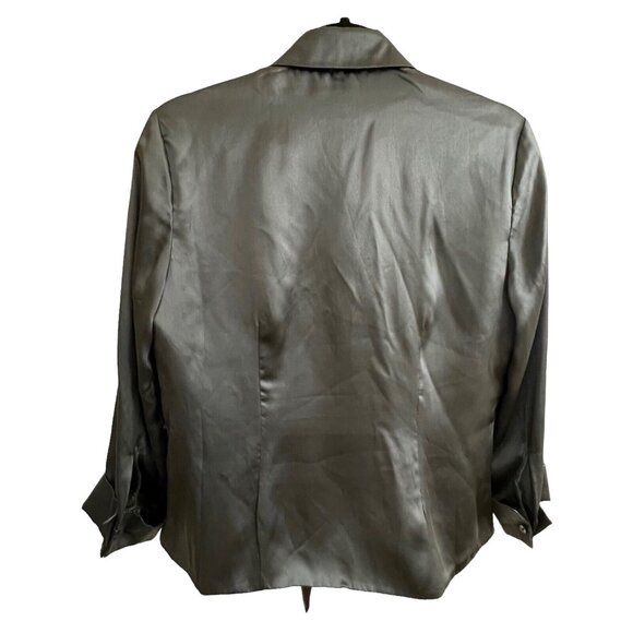Vtg ICE Womens Gray Silk Satin Jacket Open Front Lined Sz Medium - Picture 2 of 12